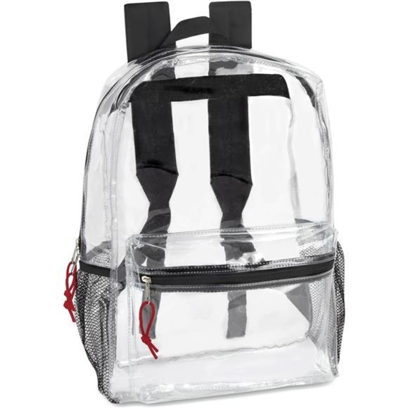 Clear Backpack With Reinforced Straps Front Accessory Pocket Perfect for School - Picture 1 of 7